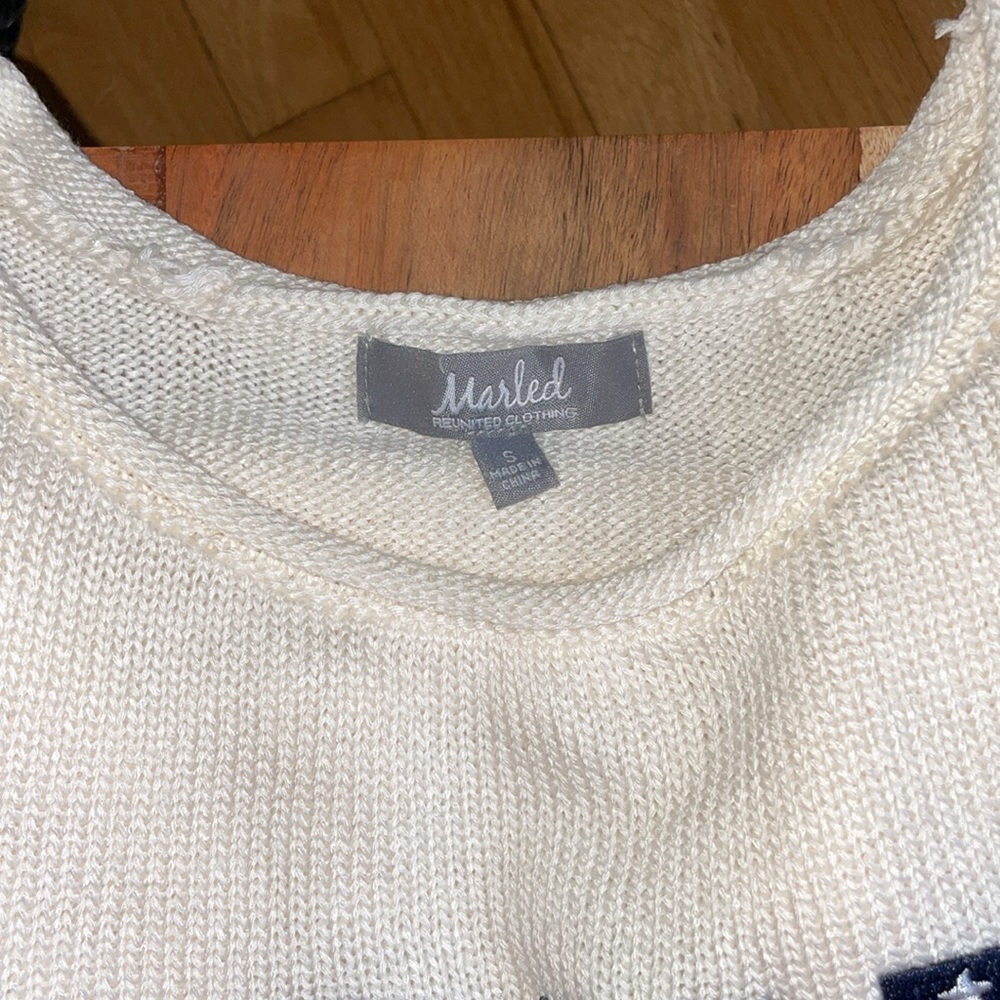 Marled Cream Crew Neck Sweater with Americana Love Graphic - Picture 5 of 15